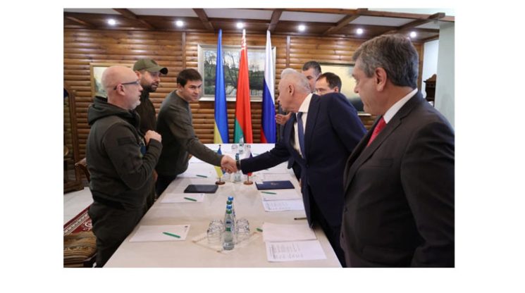 Russian and Ukrainian officials take part in the talks in the Brest region, Belarus 