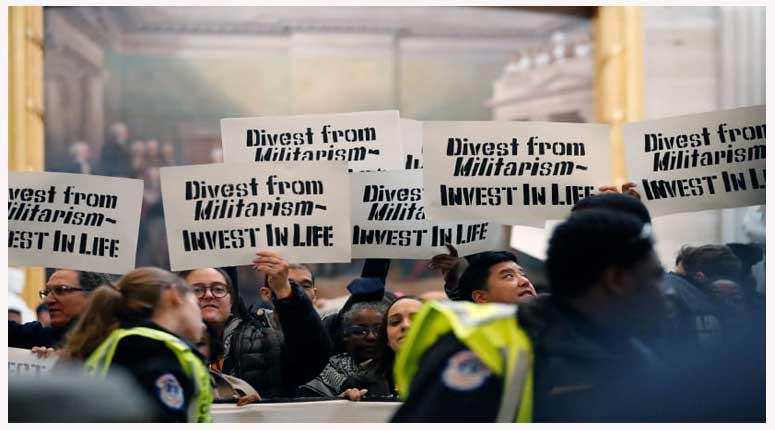 protest in the US Capitol rotunda to call for a permanent ceasefire in Gaza and oppose a military aid package for Israel